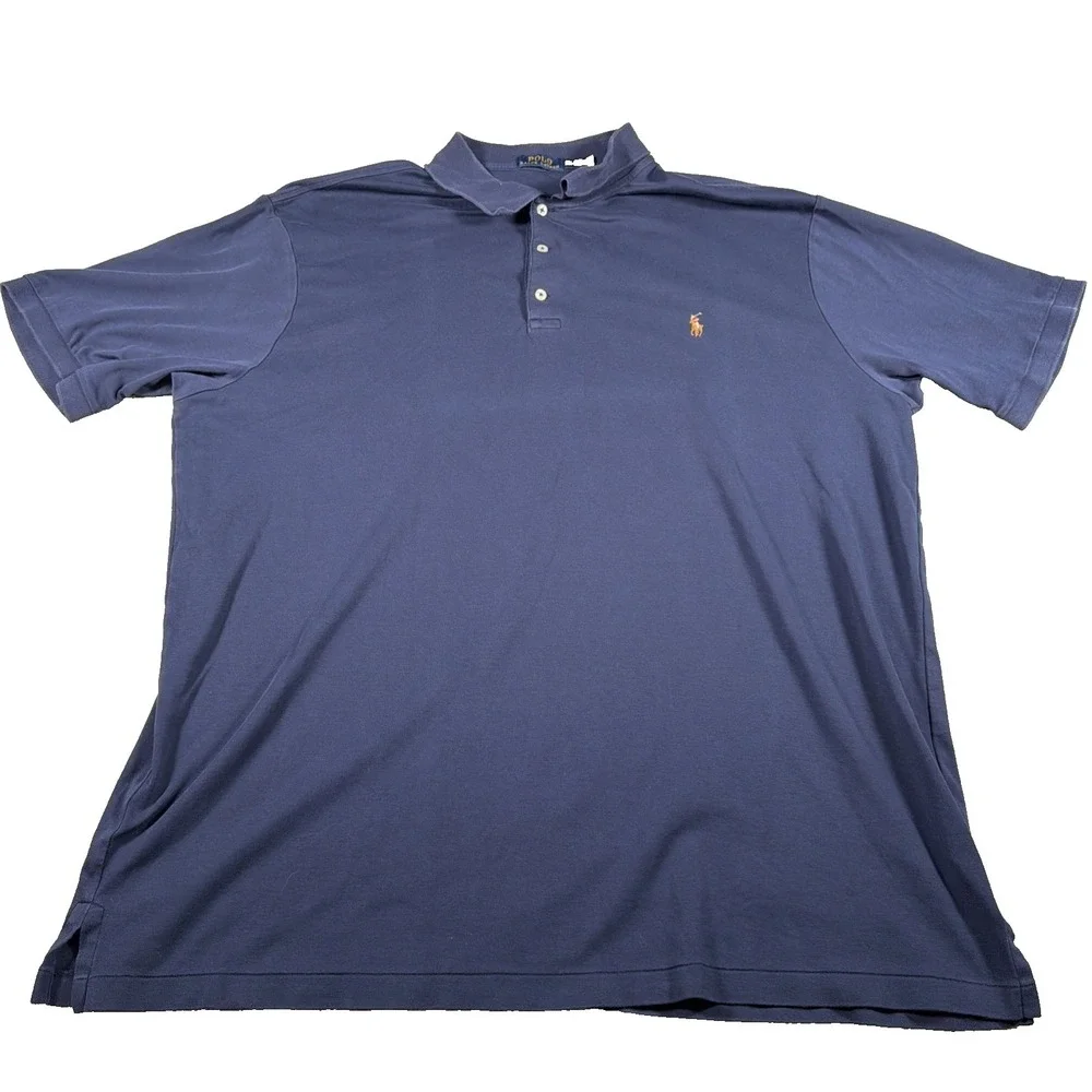 Polo Ralph Lauren Mens Short Sleeve Button Up Polo Shirt 2XLT Blue‎ Cotton Pony